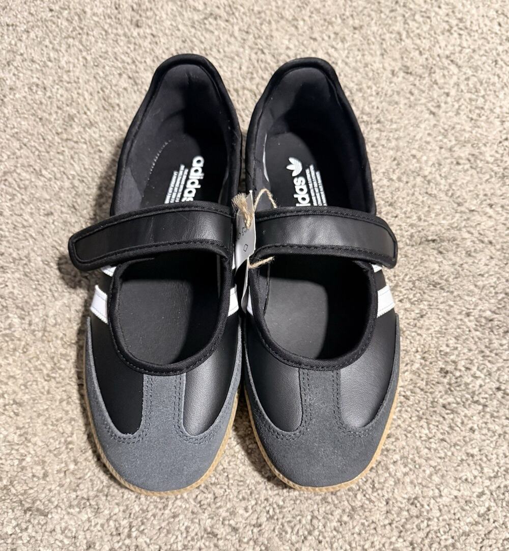 adidas Samba Jane W Black/White Gum Low Top Hook & Loop Leather Sneakers